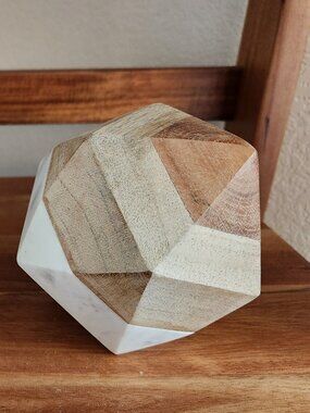 CB2 Geometric Wood & Marble Larger Decorative Object | Modern Shelf Decor